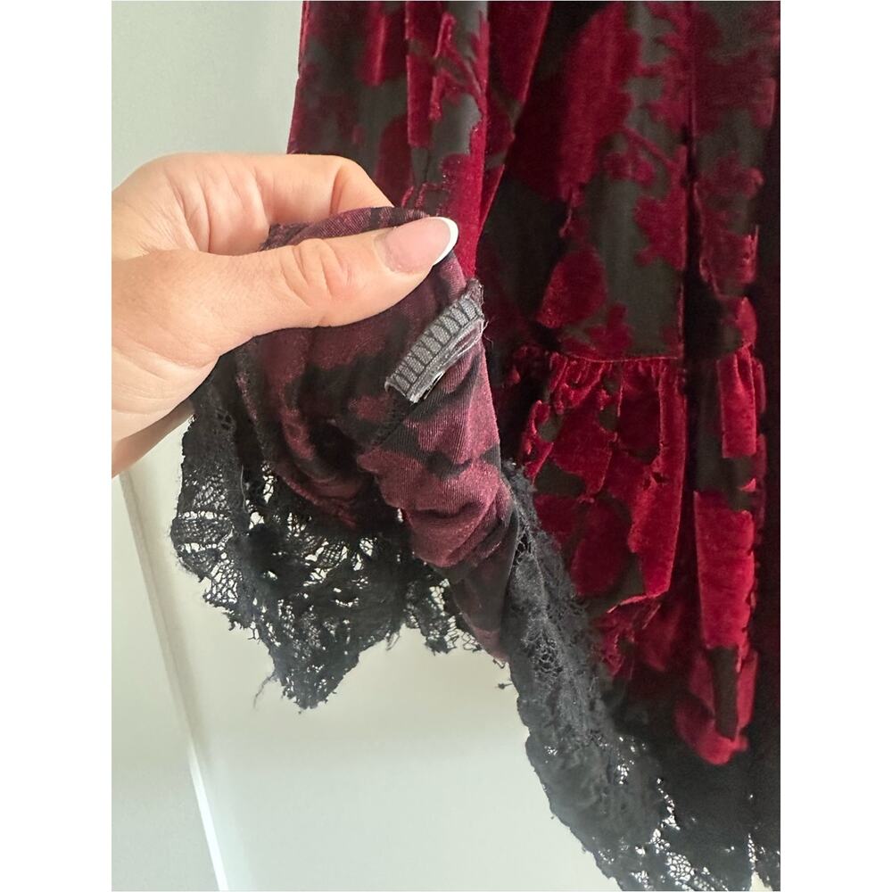 Free People Y2K Red Velvet Sheer Babydoll Dress - Picture 8 of 9